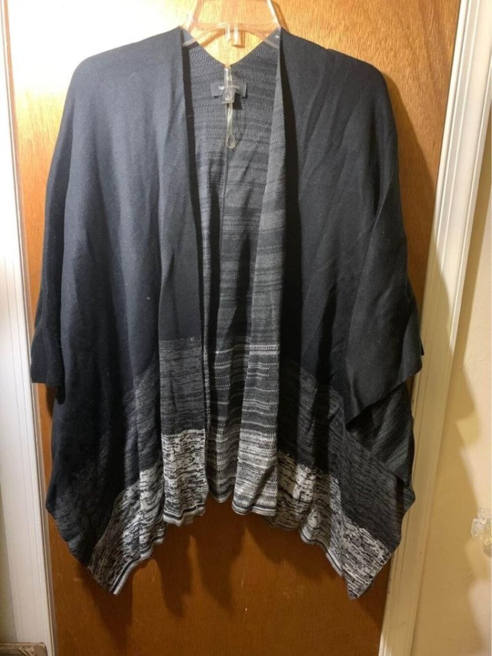 AB Studio Cardigan Knit Sweater Open Front Business Casual Black Gray Size Large